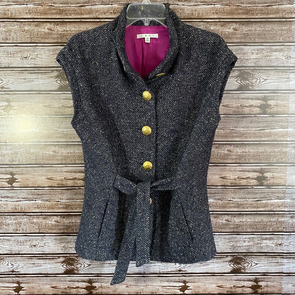 Cabi- Wool Blend Tweed Button Tie Front Vest
